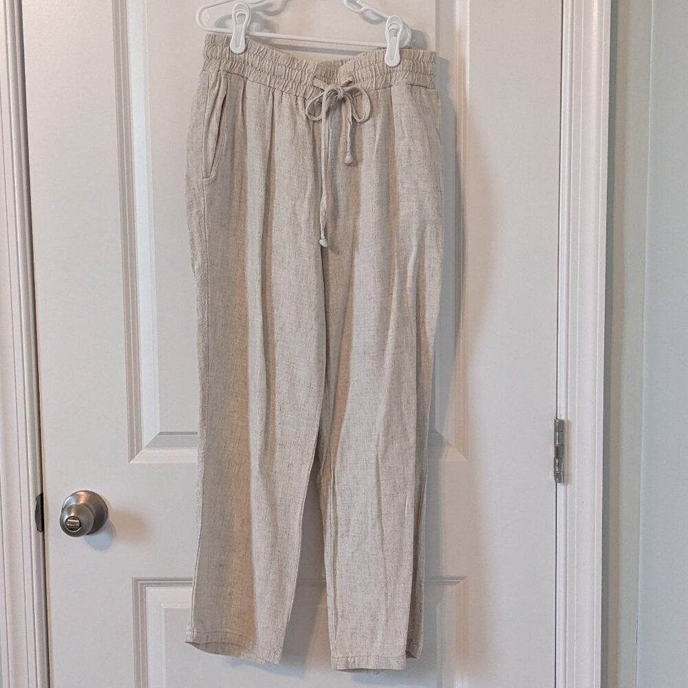 Cropped Cream Linen Blend Pant - Size Medium